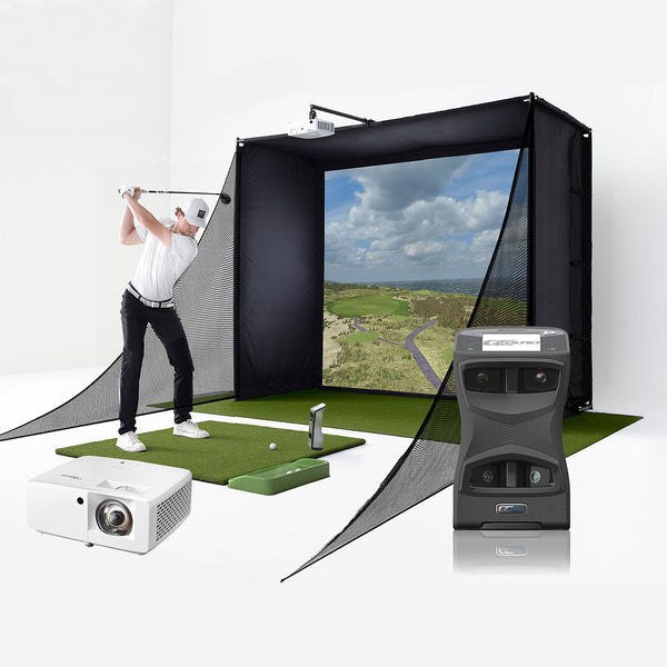 Foresight GCQuad Golf Launch Monitor Studio Package | PlayBetter SimStudio™ with Impact Screen, Enclosure, Side Barriers, Hitting/Putting Mats & Projector