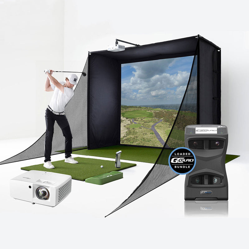 Foresight GCQuad Golf Launch Monitor Studio Package | PlayBetter SimStudio™ with Impact Screen, Enclosure, Side Barriers, Hitting/Putting Mats & Projector