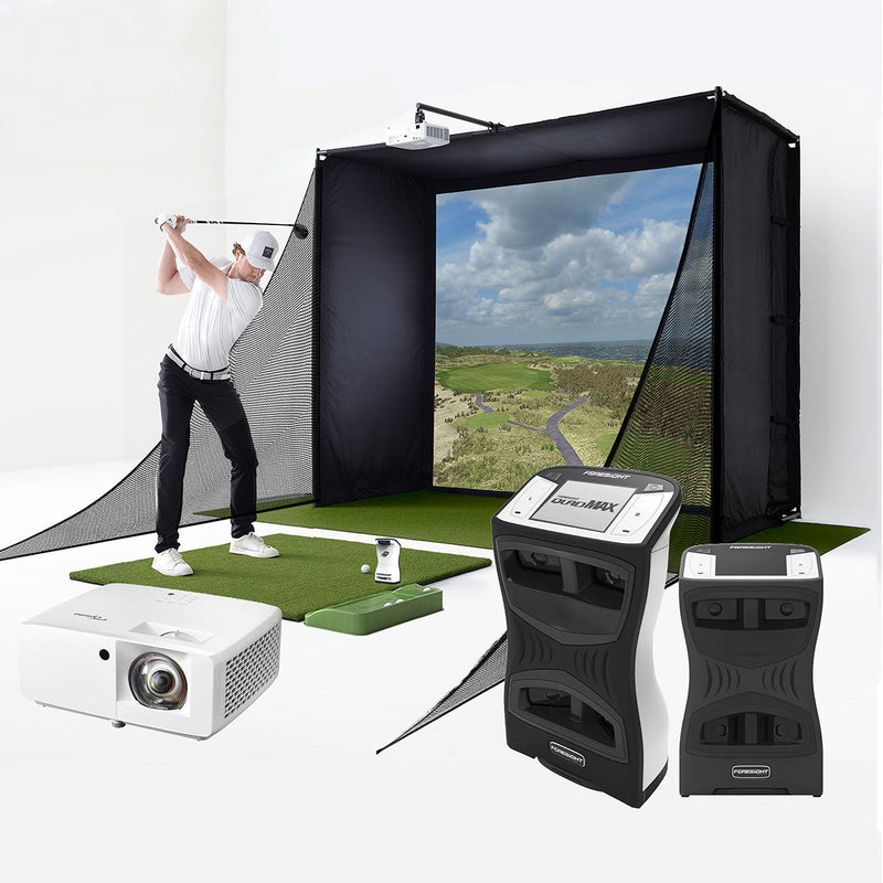 Foresight QuadMAX Golf Launch Monitor Studio Package | PlayBetter SimStudio™ with Impact Screen, Enclosure, Side Barriers, Hitting/Putting Mats & Projector